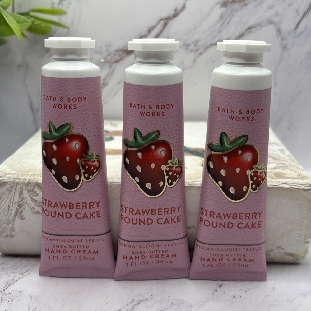 Bath & Body Works Strawberry Pound Cake Hand Cream 1 oz Lot of 3 New